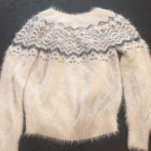Fluffy white and grey sweater